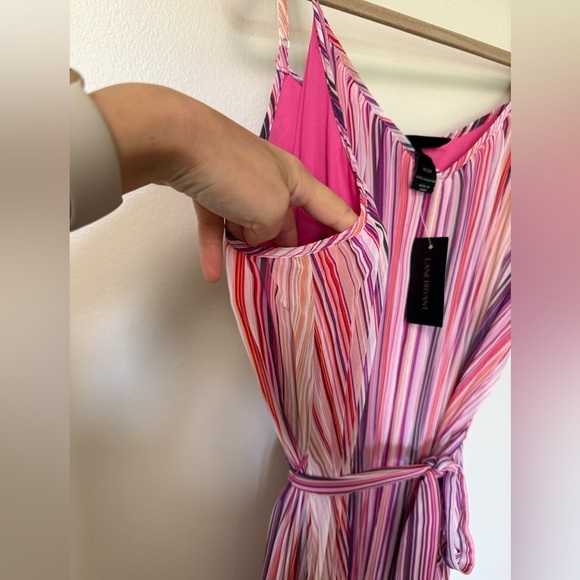 NEW 18/20 Lane Bryant pleated elegant fully lined Striped Pink Maxi Dress - Picture 8 of 9